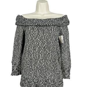 NEW! ROI Knit Off Shoulder Top Sweater Casual Black White - XS
